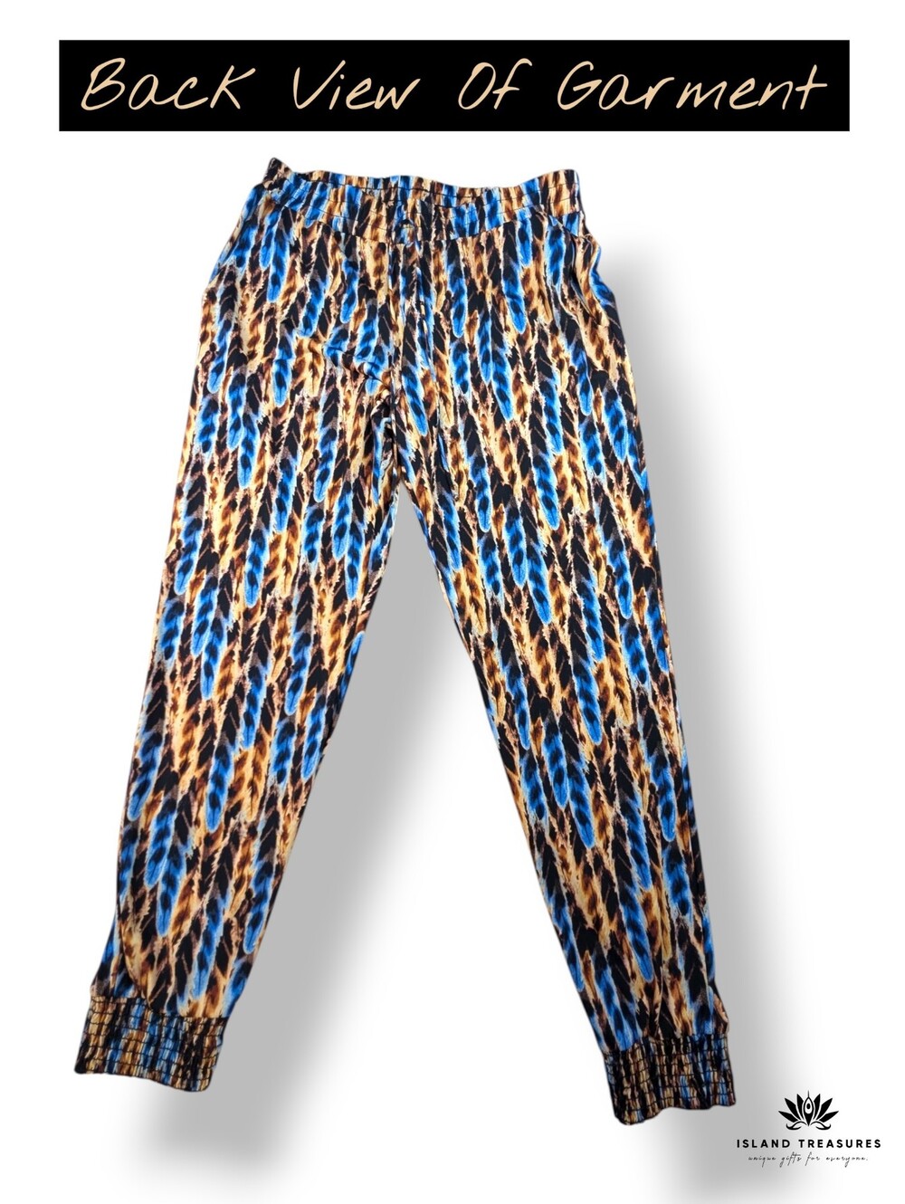 NWT Veronica M. Size XS Brown/Blue Draped Los Angeles Feather Print Jogger Pants - Picture 4 of 16